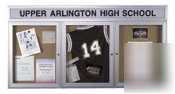 Satin alum. bulletin board w/ 3 doors - 48IN x 96IN