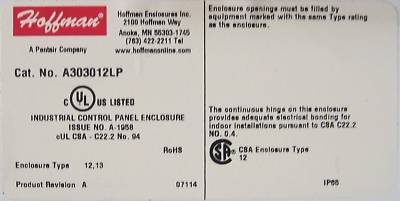 Hoffman type 12 continuous hinge enclosure a-303012LP