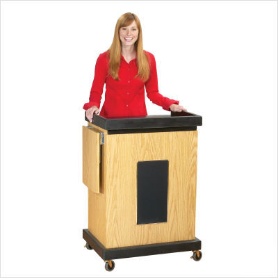 Smart cart lectern with sound finish: light oak