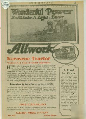 1919 allwork kerosene tractor vintage ad-quincy, ill