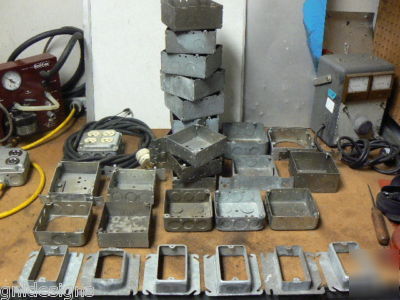 28PC lot square steel electrical junction boxes & more 