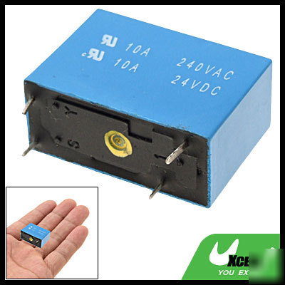 Blue miniature pcb type power relay with 4 prongs