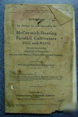 Mccormick deering farmall cultivators 221G manual N221G