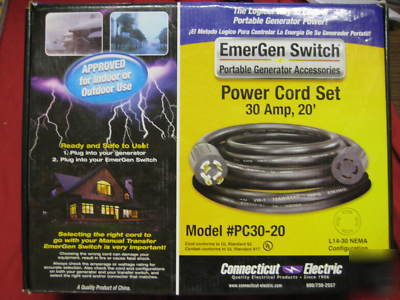 New emergen switch 30 amp 20' generator power cord set 