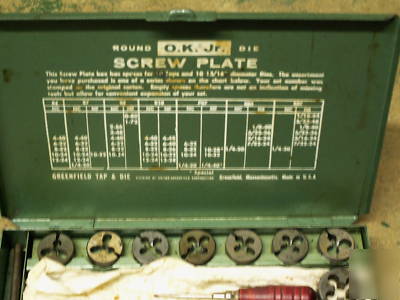 Greenfield screw plate tap & die set ok jr uncomplete