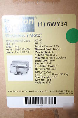 New dayton 3/4 hp washdown motor - #6WY34