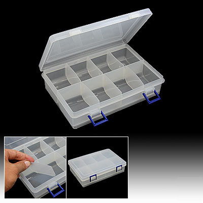 Plastic box for electronic components w 8 compartments