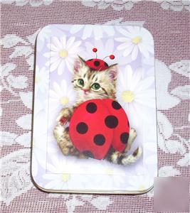 Lady in red cat assortment note cards photo frame tin