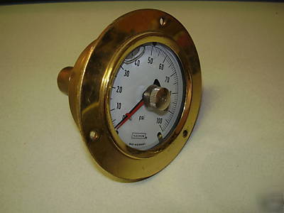Noshok 300 series brass case liquid filled gauge, 0-100