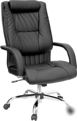 Office chair black leather high back free shipping