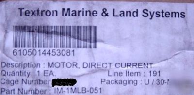 Parvalux dc gear drive motor im-1MLB-051, 6105014453081
