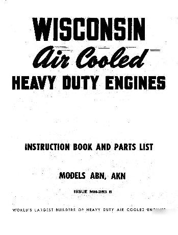 Wisconsin engine instruction parts list manual abn akn