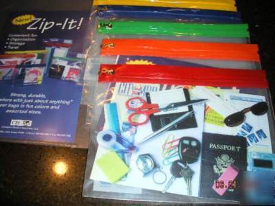  heavy transparent bags brass zip-it colorful zip tops