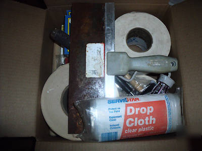 Large box full of drywall and painting supplies & tools