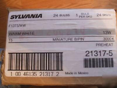 24 sylvania F13T5/ww fluorescent light bulbs, 13W, T5