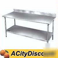 30X48 stainless top worktable w backsplash & undershelf