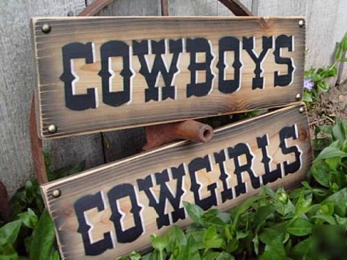 Cowboys cowgirls rustic western signs for the outhouse 
