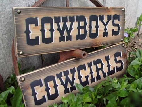 Cowboys cowgirls rustic western signs for the outhouse 