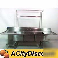 Commercial restaurant ss 3-comp sink with pot rack