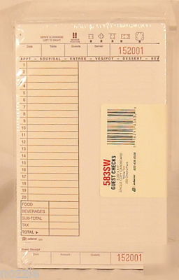 Adams 583SW guest check 5 x 8 Â½ single, case of 2000