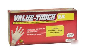 Value touch exam grade disposable latex gloves case lg