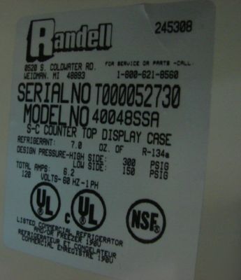 New randell ct refrigerated display case, compressor