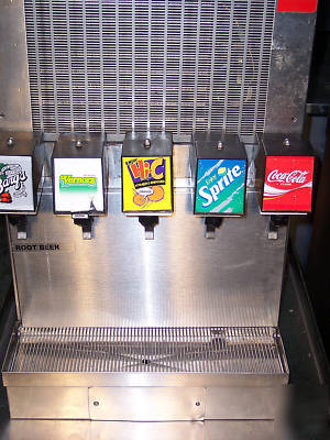 5-flavor soda fountain pop dispenser, with cooling sys.
