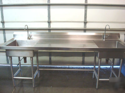 8' stainless commerical produce table w/ double sinks 