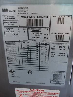 Taylor 702-27 countertop soft ice cream machine 2008