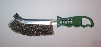 Wire brush stainless steel with green plastic handle