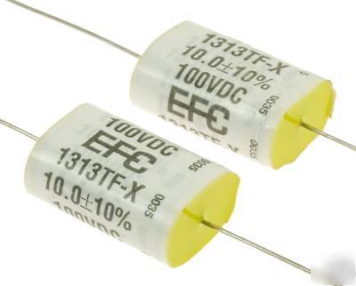 2 qty 10UF/10 uf 10% 100VDC axial film capacitors #293