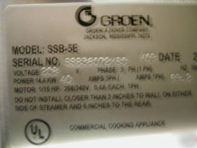 Groen ssb-5E-lh-208-3 smartsteam 100 boilerless steamer