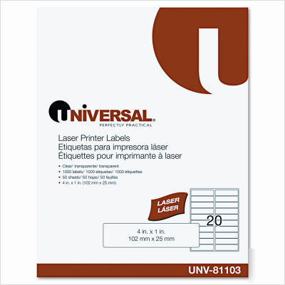 Laser printer permanent labels, 4X1, clear, 1000/pack