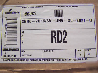 New cooper metalux fluorescent light 2GR8-2U15/8A-unv-g