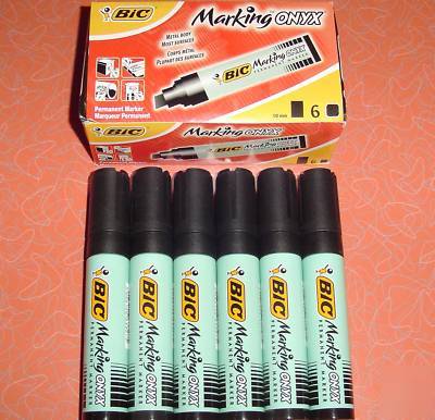 6 bic marking onyx permanent markers metal barrel black
