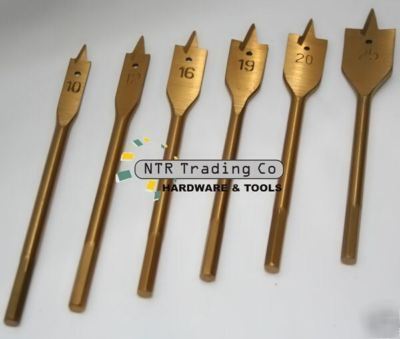 6 pc pro titanium coated flat wood drill bit bits set