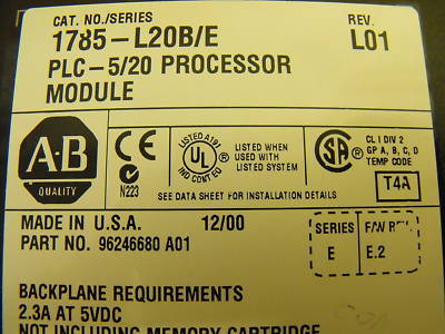 Allen bradley plc-5/20 processor module c# 1785-L20B/e 