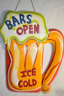 Beer or ale-wooden bars open mug-bar sign