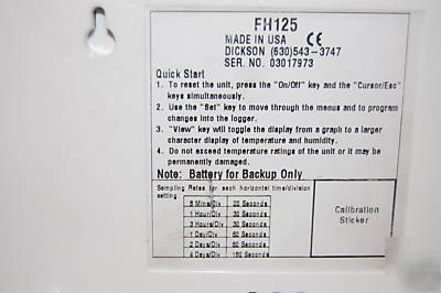 Dickson temperature humidity recorder w probe FH125