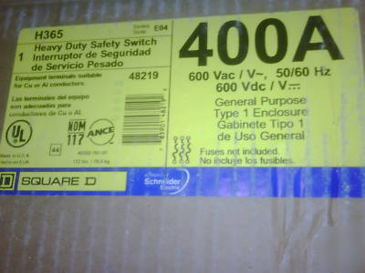New square d H365 400 amp 480V disconnect new 