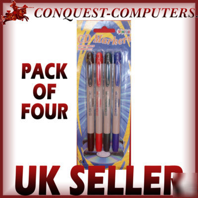 Pack of 4 color permanent cd dvd disc marker pens black