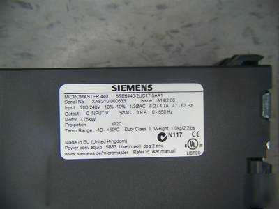 Siemens micromaster 440 vfd 6SE6440-2UC17-5AA1