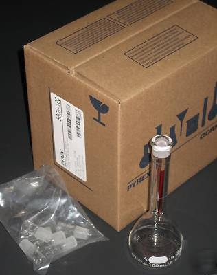 Volumetric flasks, 100 ml class a pyrex, case of 6