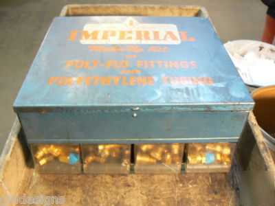 Vintage imperial cabinet full of brass air fittings ++ 