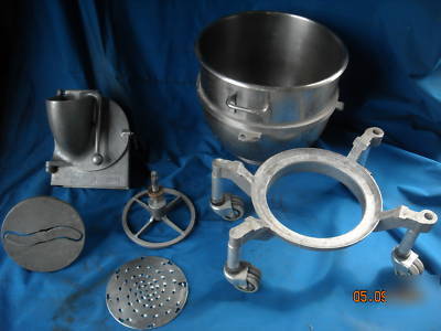 Hobart 60 qt. mixer, bowl, bowl dolly, pelican head etc