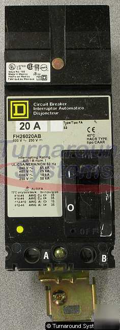 New square d FH26020AB circuit breaker, 20 amp, i-line 