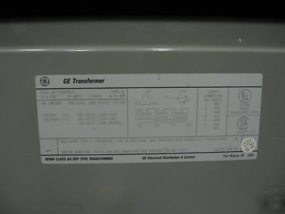 45 kva transformer pri 480V sec 208Y/120 3 ph dry type