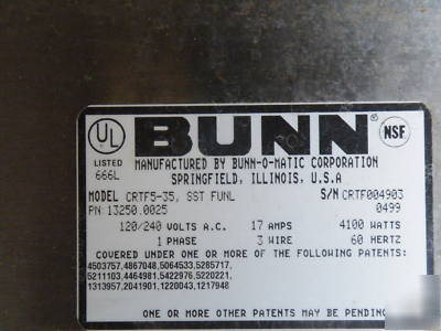 Bunn CRTF5-35 automatic coffee brewer w/hot water tap