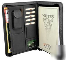 Black quality leather A4 zip round conference folder.
