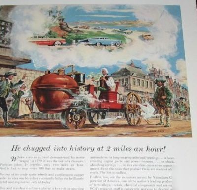 Nicolas cugnot motor-wagon 1770 art vanadium -1956 ad